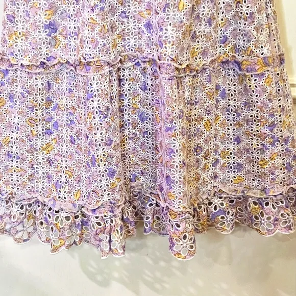 House Of Harlow Purple  Multicolor Floral Eyelet Ruffle Babydoll Dress,Medium