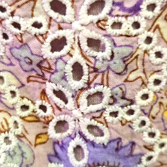 House Of Harlow Purple  Multicolor Floral Eyelet Ruffle Babydoll Dress,Medium
