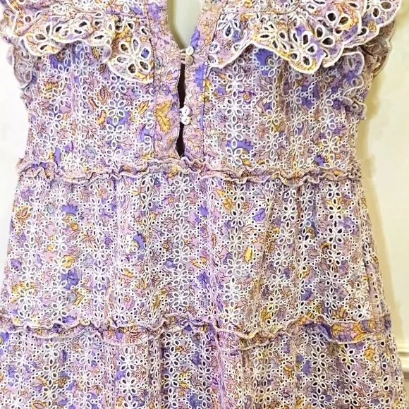 House Of Harlow Purple  Multicolor Floral Eyelet Ruffle Babydoll Dress,Medium