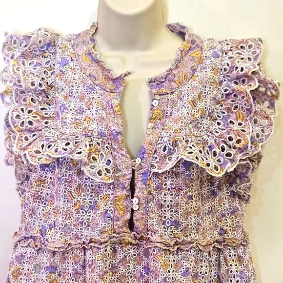 House Of Harlow Purple  Multicolor Floral Eyelet Ruffle Babydoll Dress,Medium