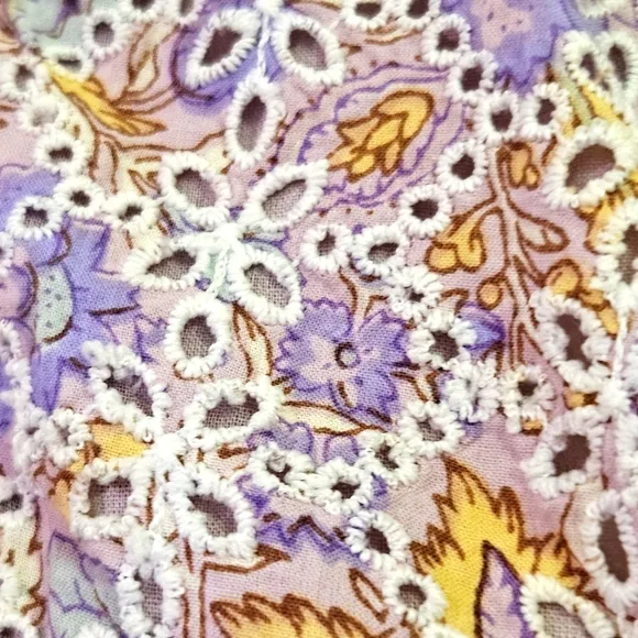 House Of Harlow Purple  Multicolor Floral Eyelet Ruffle Babydoll Dress,Medium