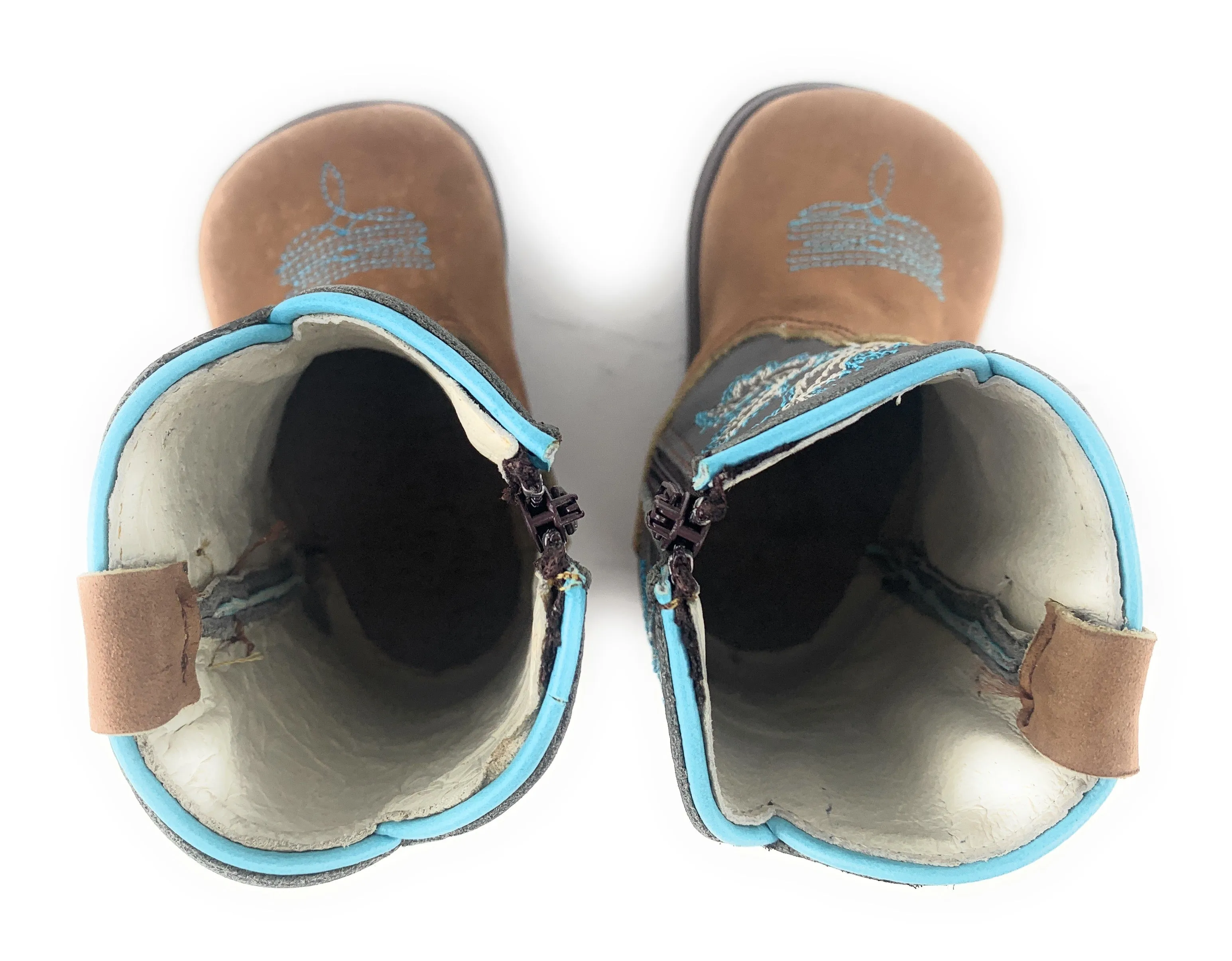 Infant/Toddler Brown & Baby Blue Round Toe Western Boots