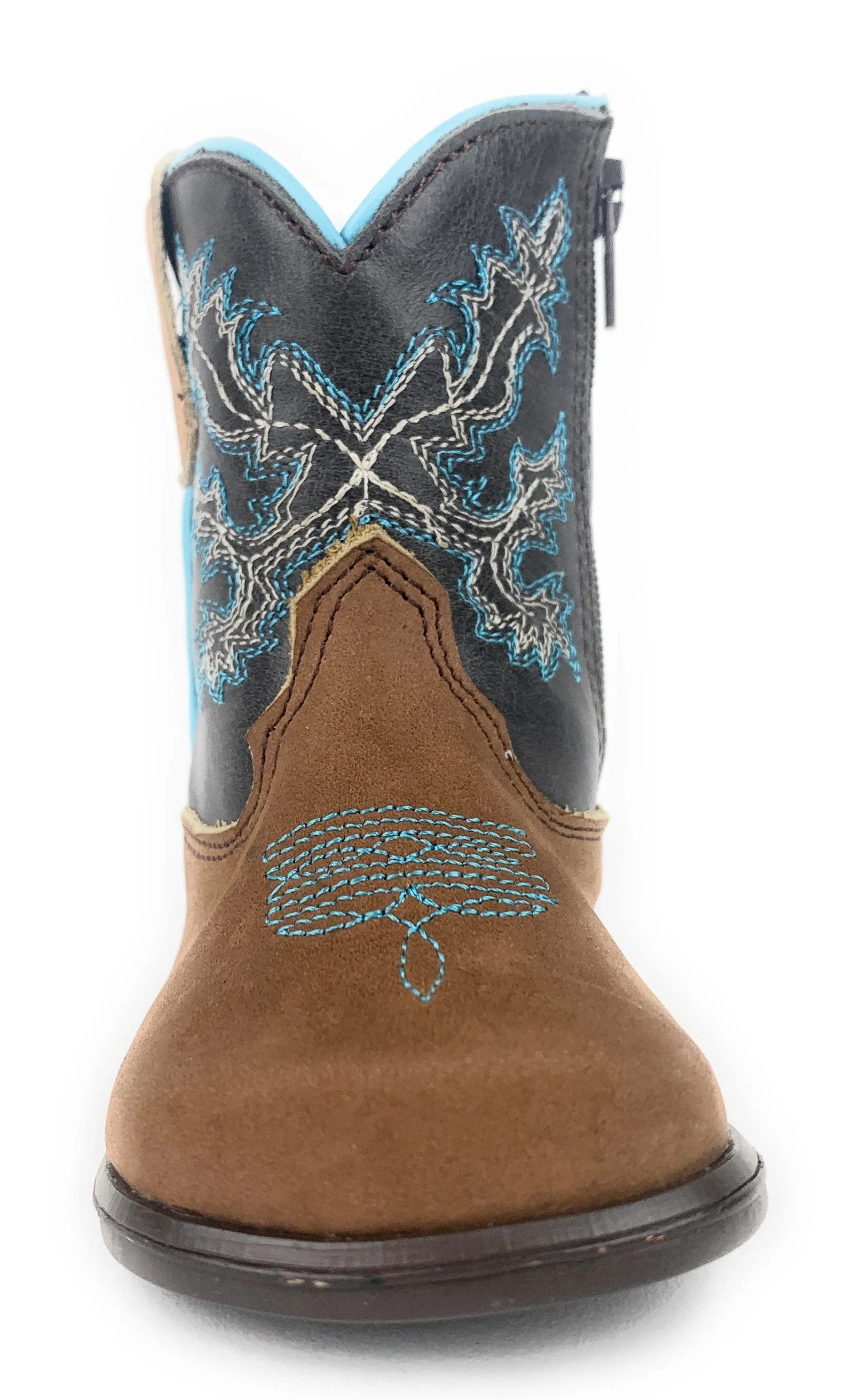 Infant/Toddler Brown & Baby Blue Round Toe Western Boots
