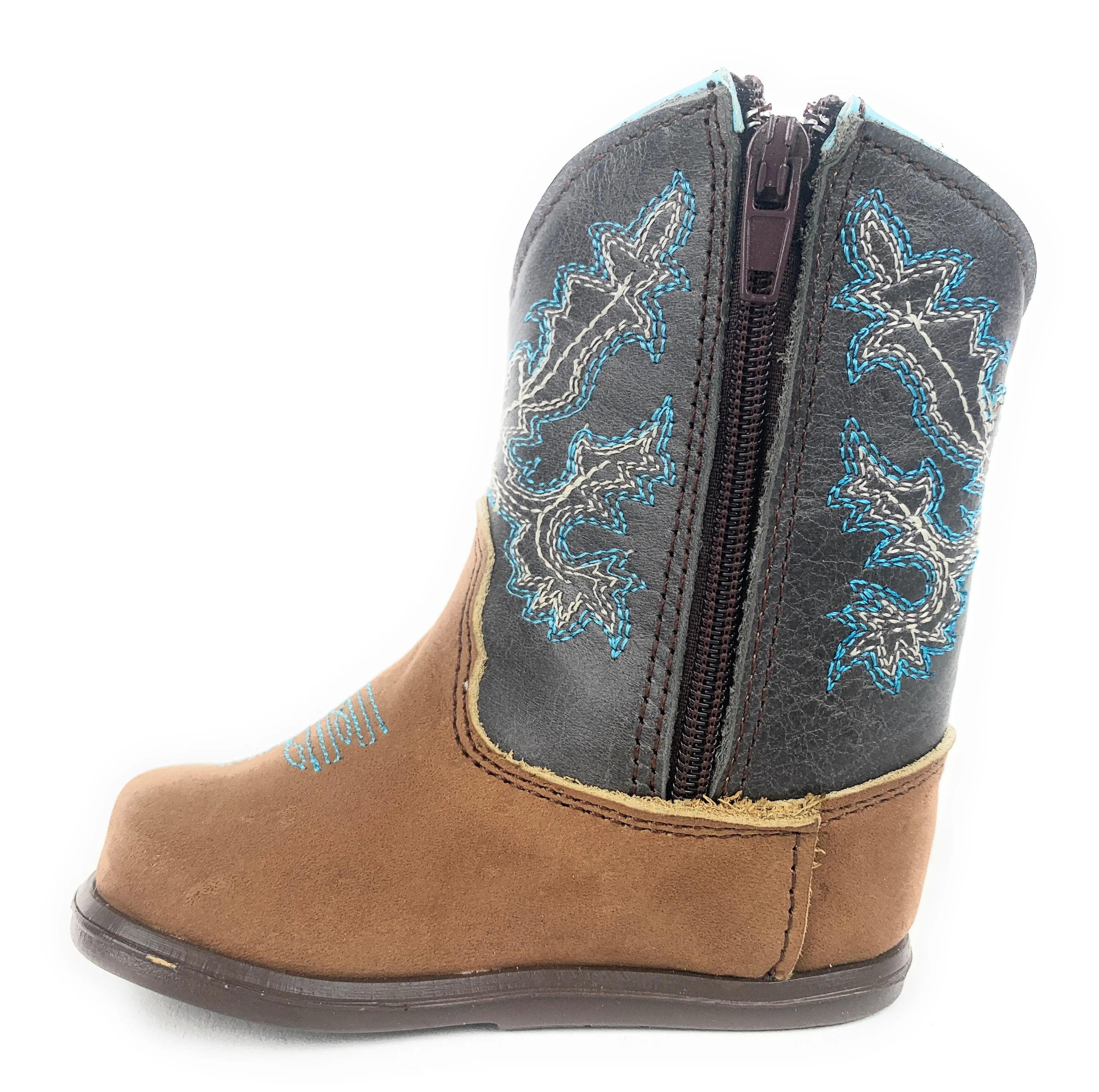 Infant/Toddler Brown & Baby Blue Round Toe Western Boots