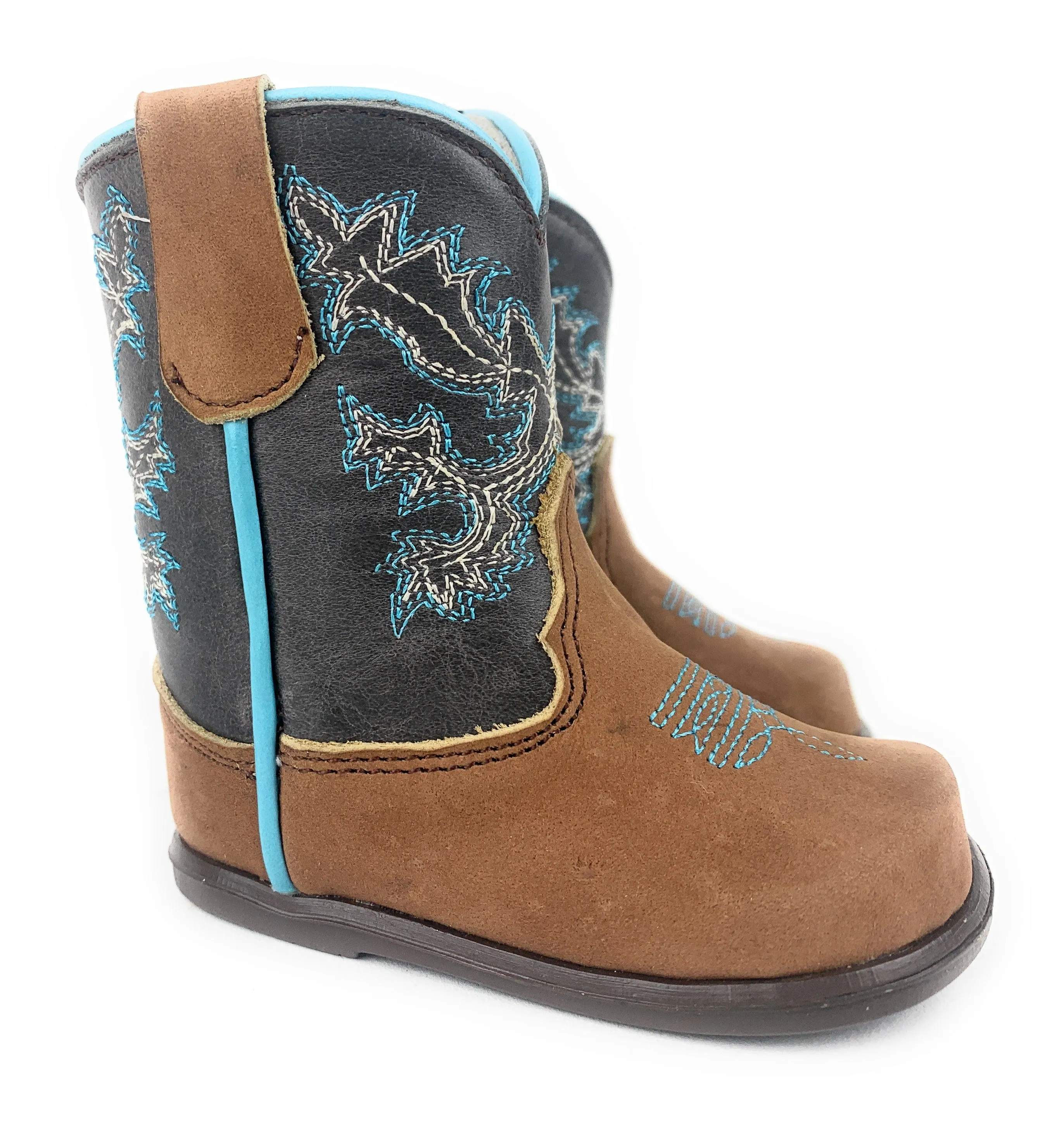 Infant/Toddler Brown & Baby Blue Round Toe Western Boots