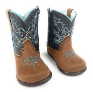 Infant/Toddler Brown & Baby Blue Round Toe Western Boots