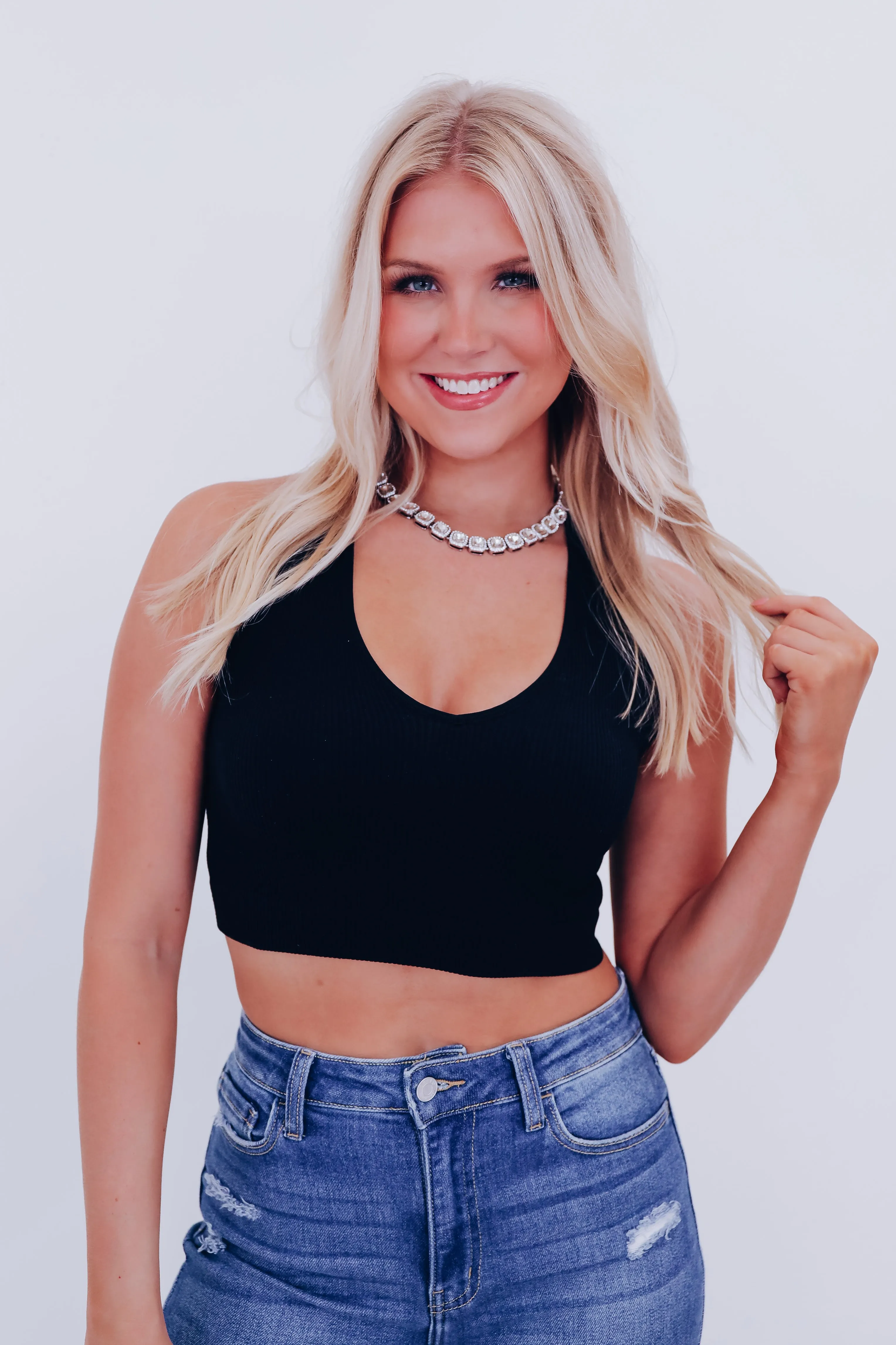 Iona Ribbed Cropped Tank - Black