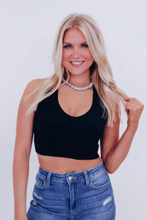 Iona Ribbed Cropped Tank - Black