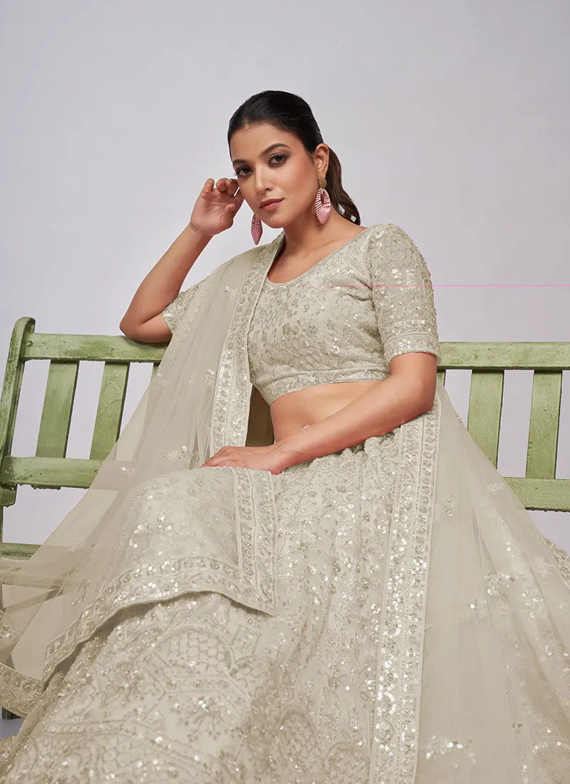 Ivory White Sequence Embroidery Wedding Lehenga Choli