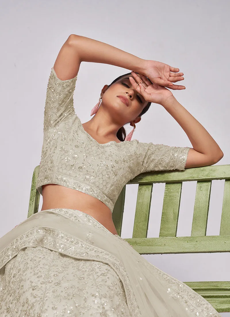 Ivory White Sequence Embroidery Wedding Lehenga Choli