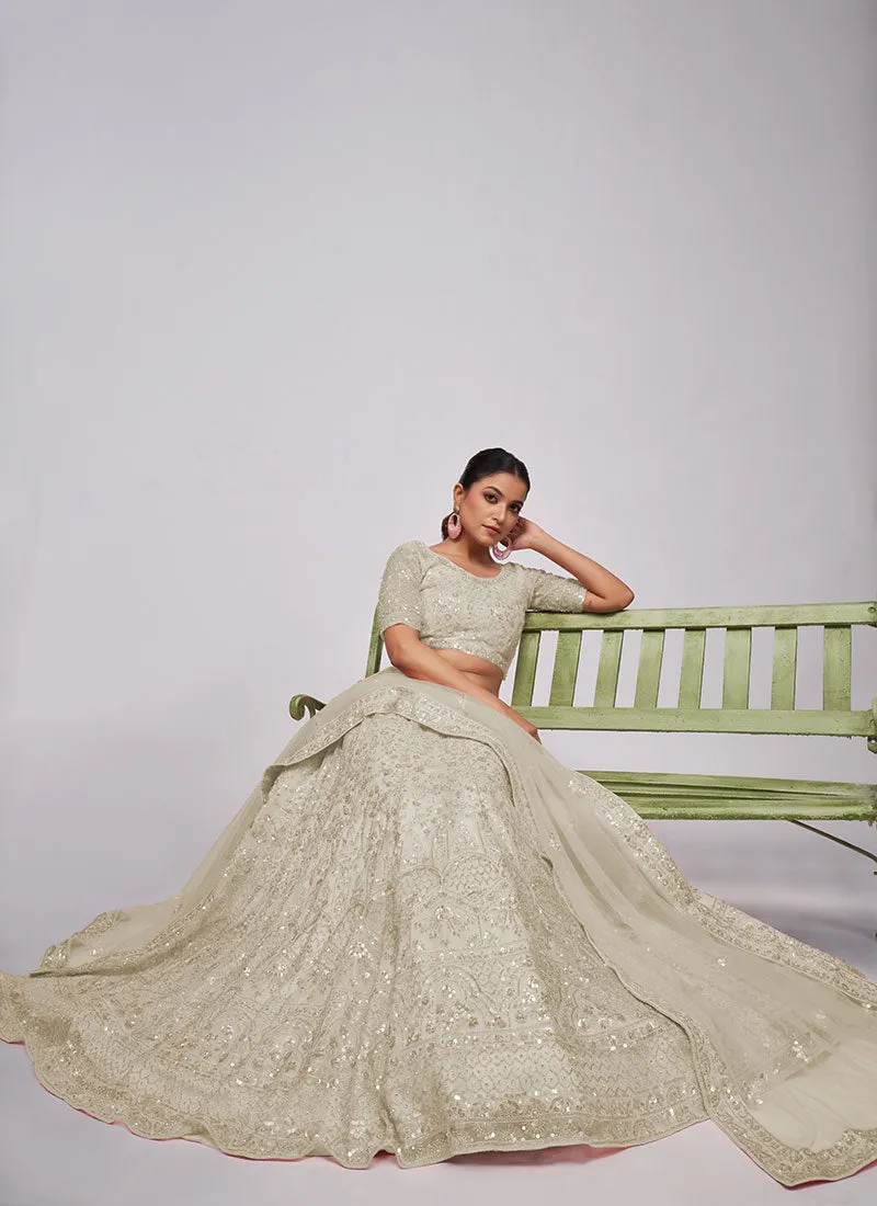 Ivory White Sequence Embroidery Wedding Lehenga Choli