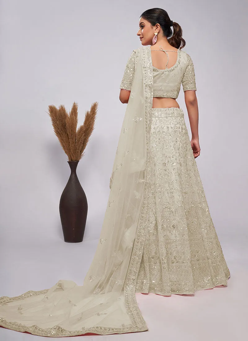 Ivory White Sequence Embroidery Wedding Lehenga Choli