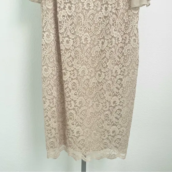 Jessica Howard Lace Flutter Sleeve Shift Dress in Nude-Gold Size 14W