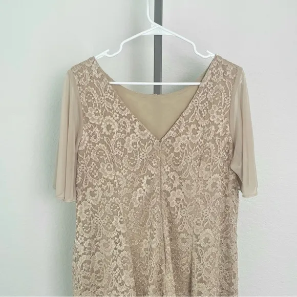 Jessica Howard Lace Flutter Sleeve Shift Dress in Nude-Gold Size 14W