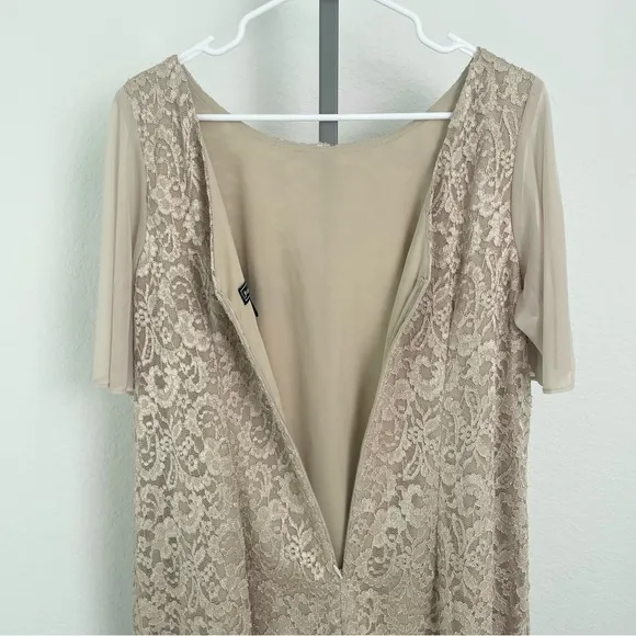 Jessica Howard Lace Flutter Sleeve Shift Dress in Nude-Gold Size 14W