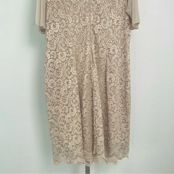 Jessica Howard Lace Flutter Sleeve Shift Dress in Nude-Gold Size 14W