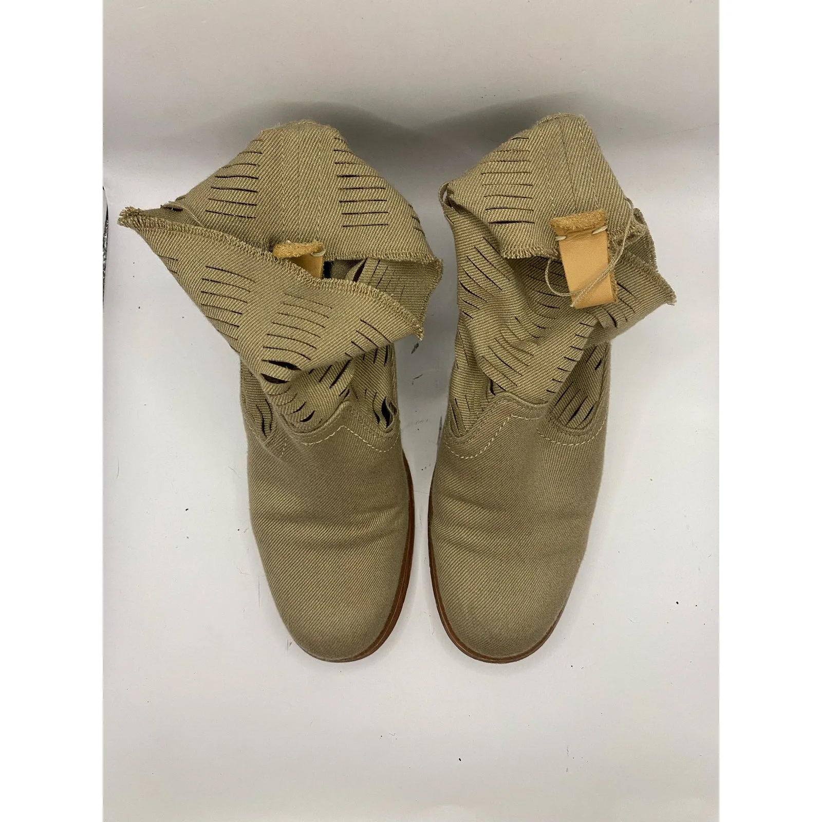 Joe's Jeans Tan Canvas Perforated Flat Ankle Boots Sz 8