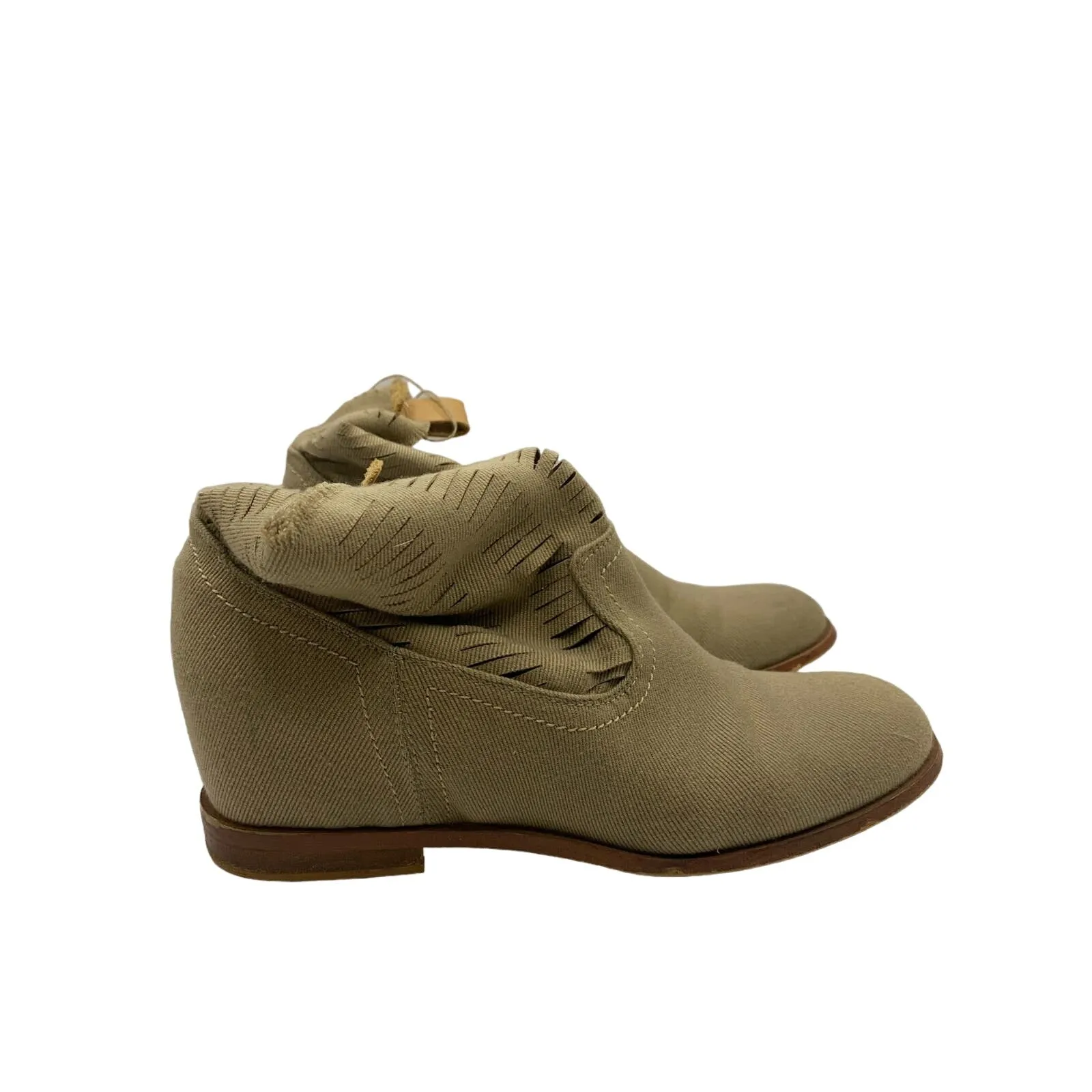 Joe's Jeans Tan Canvas Perforated Flat Ankle Boots Sz 8