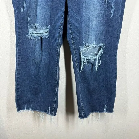 Judy Blue Albany Distressed High Rise Dark Wash Wide Leg Crop Jeans 14 JB82593DK