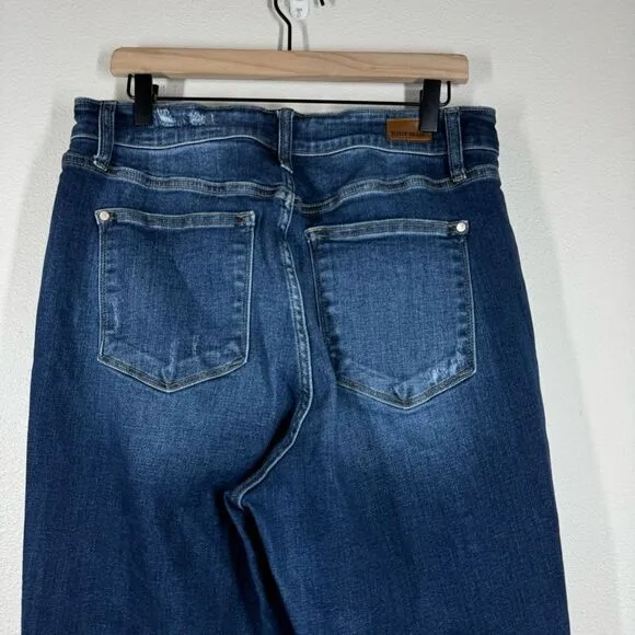 Judy Blue Albany Distressed High Rise Dark Wash Wide Leg Crop Jeans 14 JB82593DK