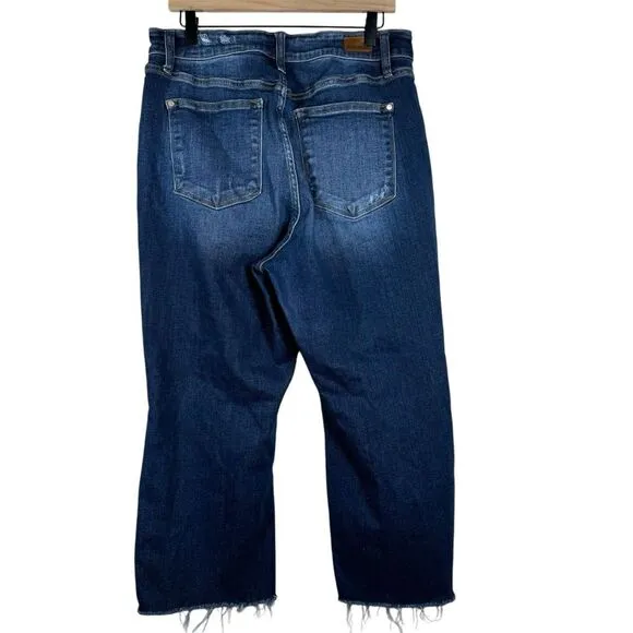 Judy Blue Albany Distressed High Rise Dark Wash Wide Leg Crop Jeans 14 JB82593DK