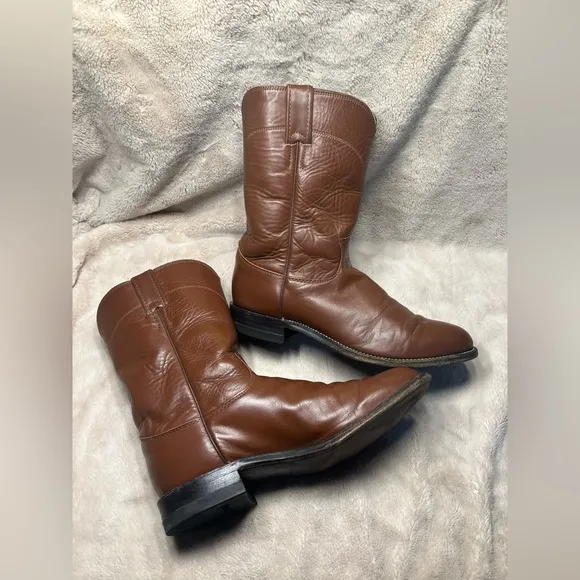 JUSTIN BOOTS Roper Brown Leather Cowboy Boots 8.5 E