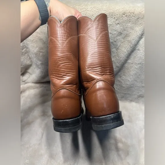 JUSTIN BOOTS Roper Brown Leather Cowboy Boots 8.5 E