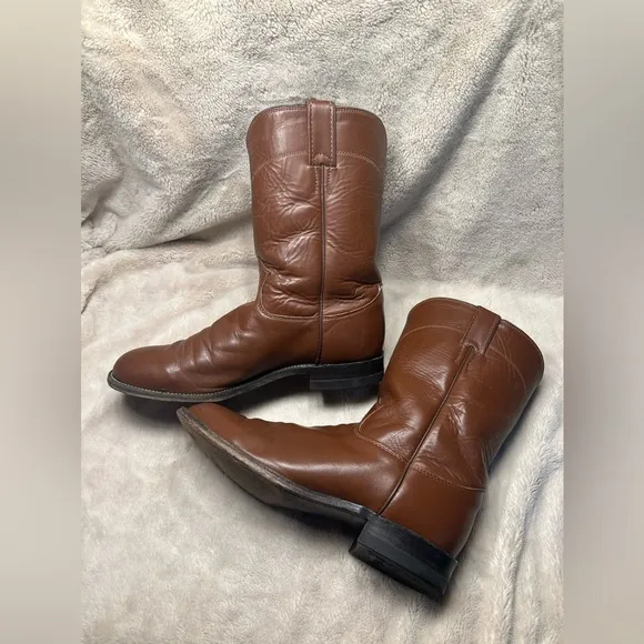 JUSTIN BOOTS Roper Brown Leather Cowboy Boots 8.5 E