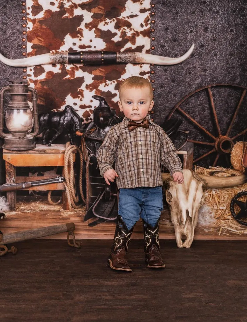Kate Cake Smash Wild West Fleece Backdrop Designed by Arica Kirby