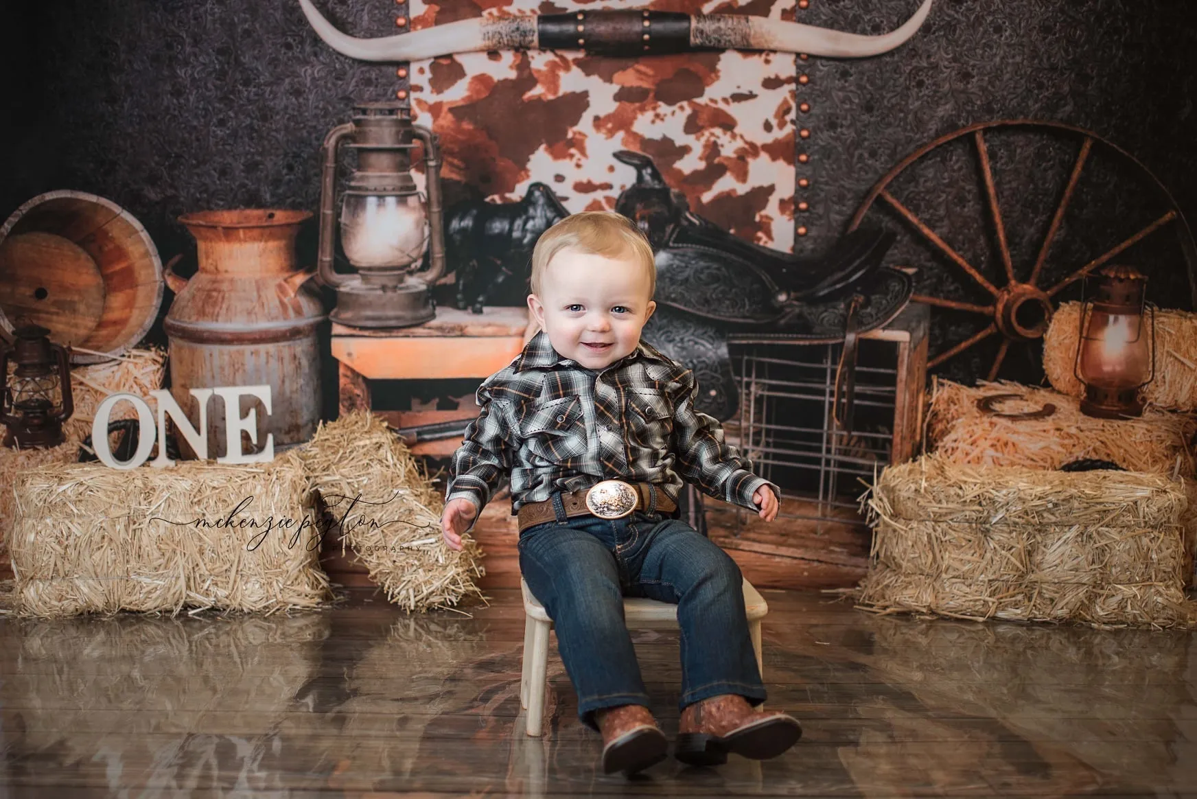Kate Cake Smash Wild West Fleece Backdrop Designed by Arica Kirby