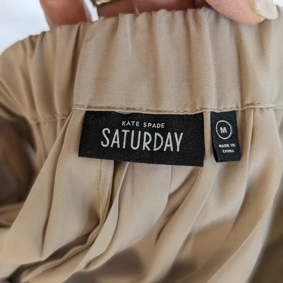 Kate Spade Saturday Tan Pleated Satin Neutral Flirty Mini Skirt Size M