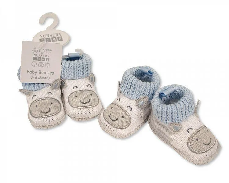 Knitted Baby Boys Booties with Face Decoration-371