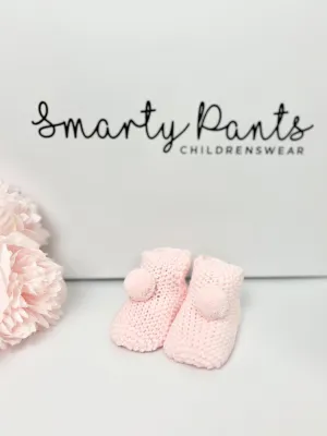 Knitted Pom Pom Booties - 2 Colours