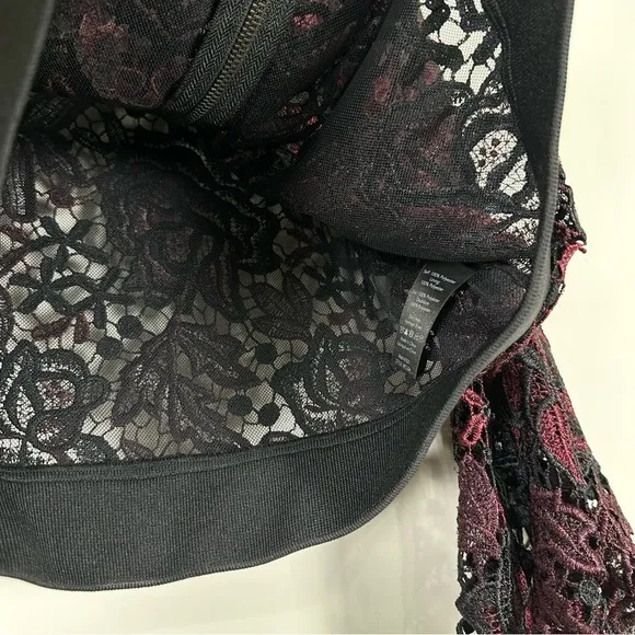 Kobi &quot;Toryn&quot; Black Burgundy &amp; Aubergine 3/4 Sleeve Lace Bomber Jacket