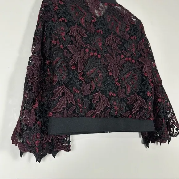 Kobi &quot;Toryn&quot; Black Burgundy &amp; Aubergine 3/4 Sleeve Lace Bomber Jacket
