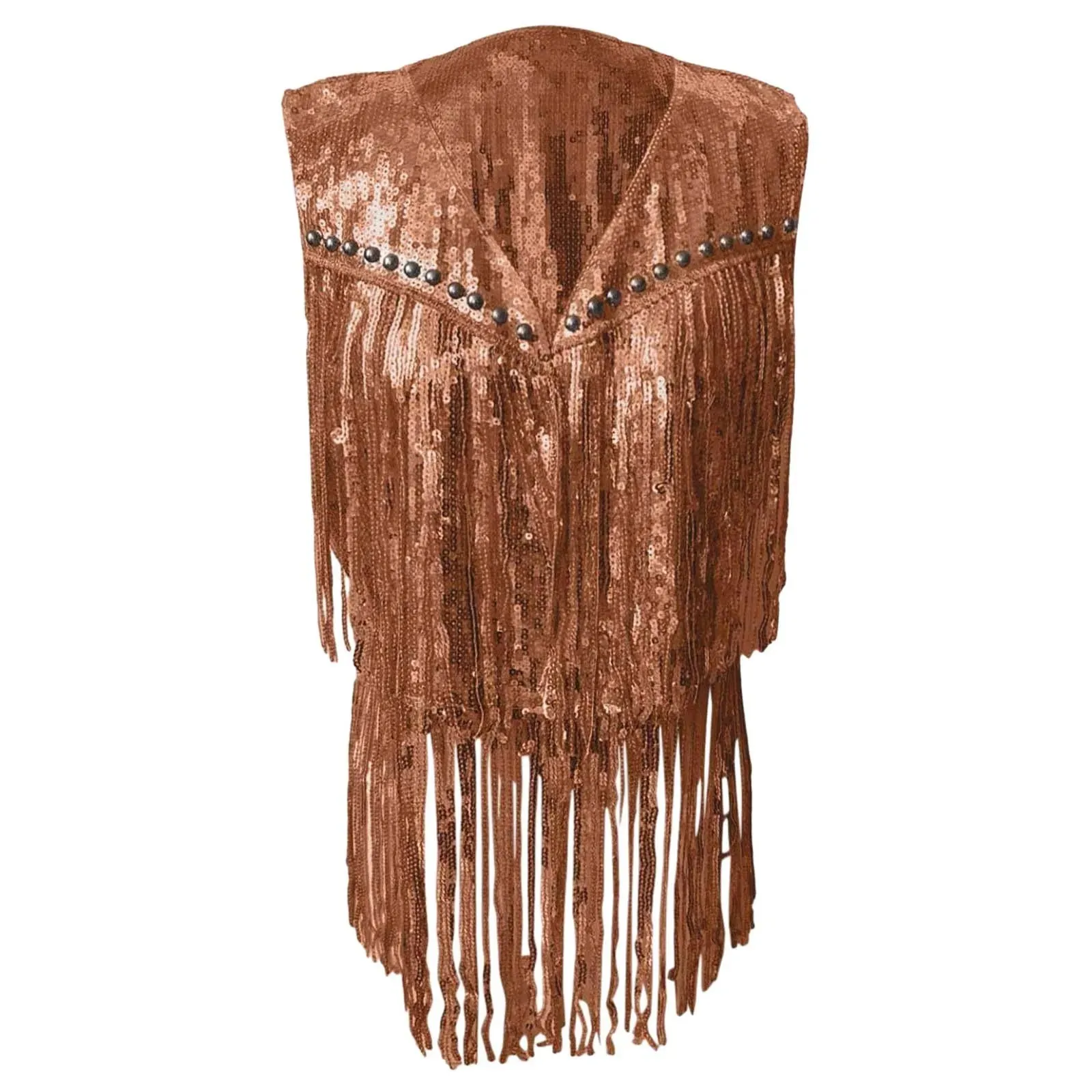 Ladies' Fashionable Solid Color Tassel Vest With Sequins Cowboy Cardigan Vest Sleeveless 70s Hippie Clothes Jackets Y2k Cropped