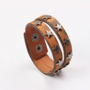 Latest Design Retro real Brown Cow Leather Male Bracelets Bangles Star Charm Bracelet  beloved  cowboy gift  Whloesale/retail