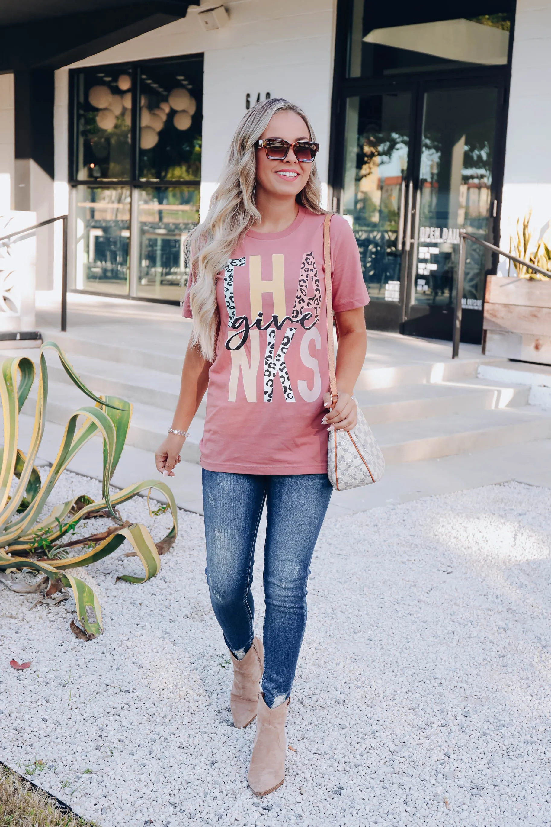 Leopard Print Give Thanks Graphic Tee