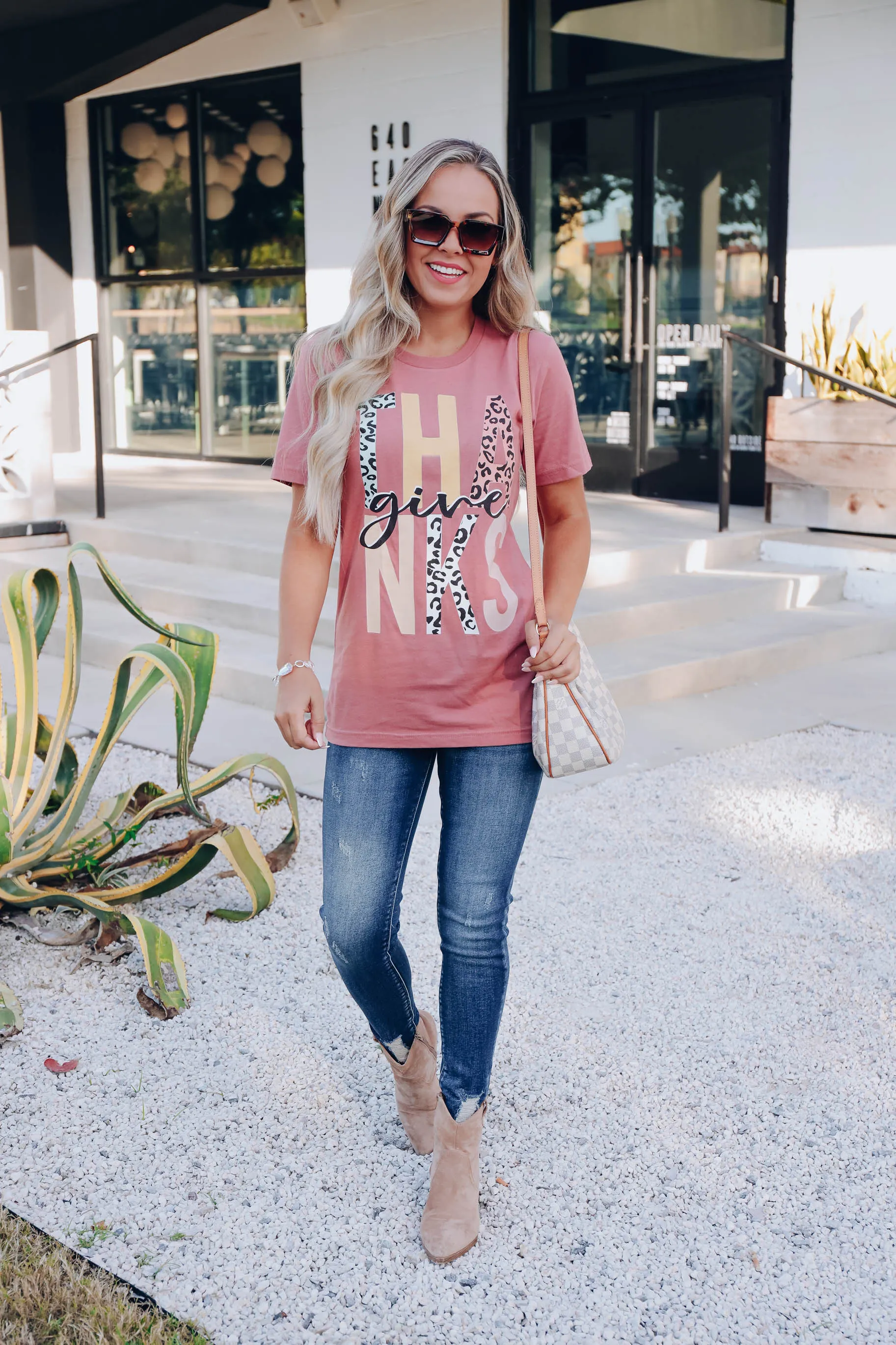 Leopard Print Give Thanks Graphic Tee