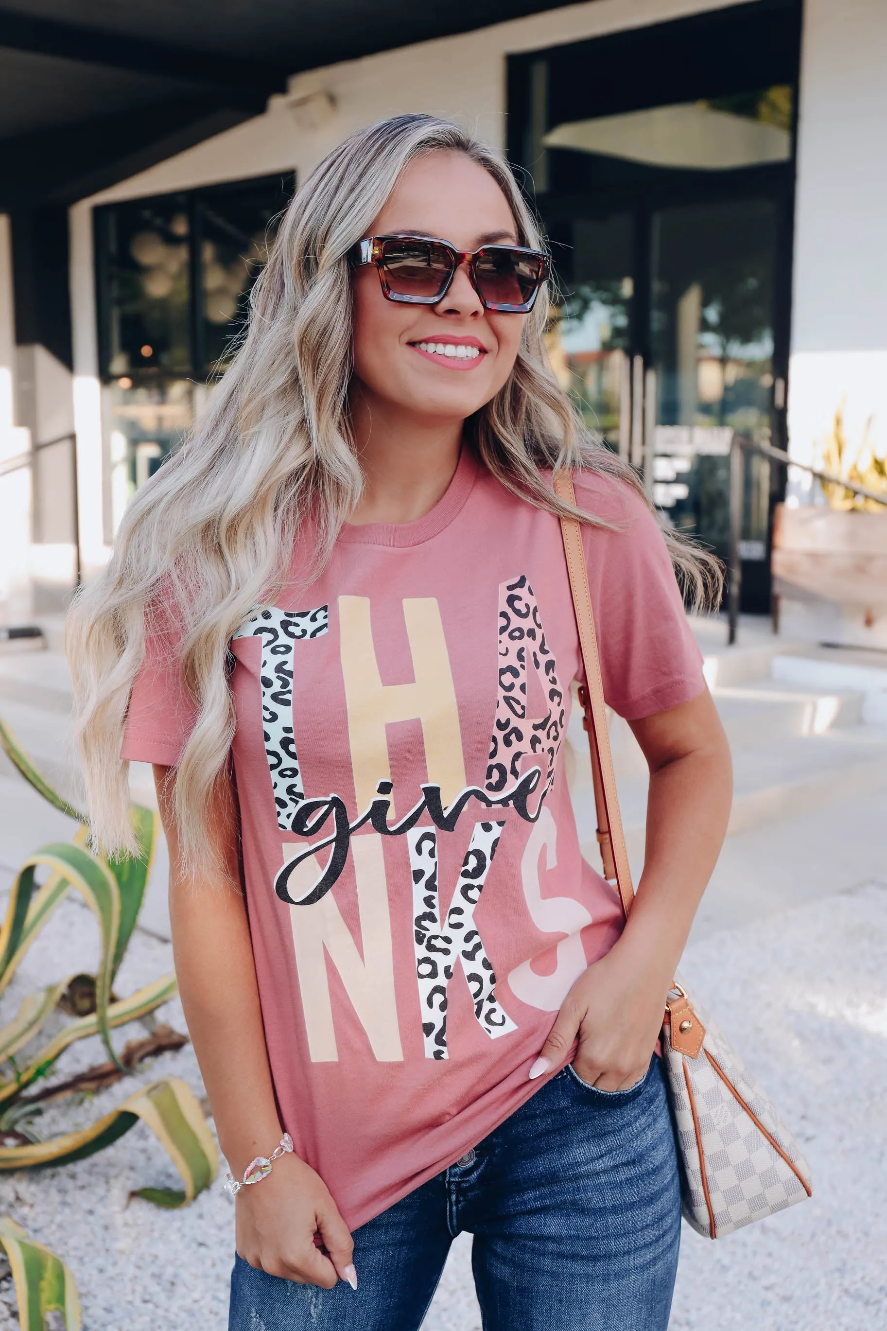 Leopard Print Give Thanks Graphic Tee