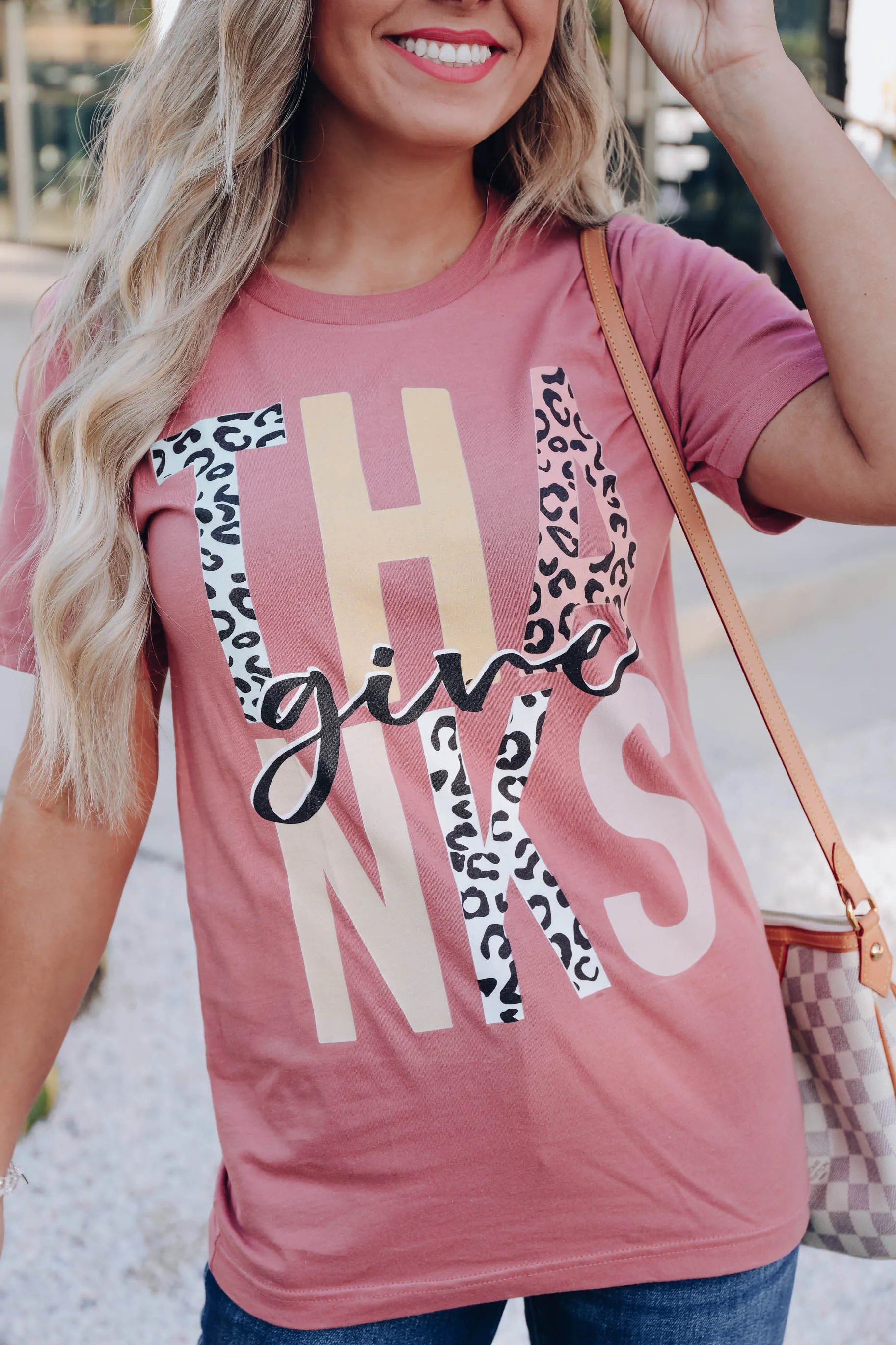 Leopard Print Give Thanks Graphic Tee