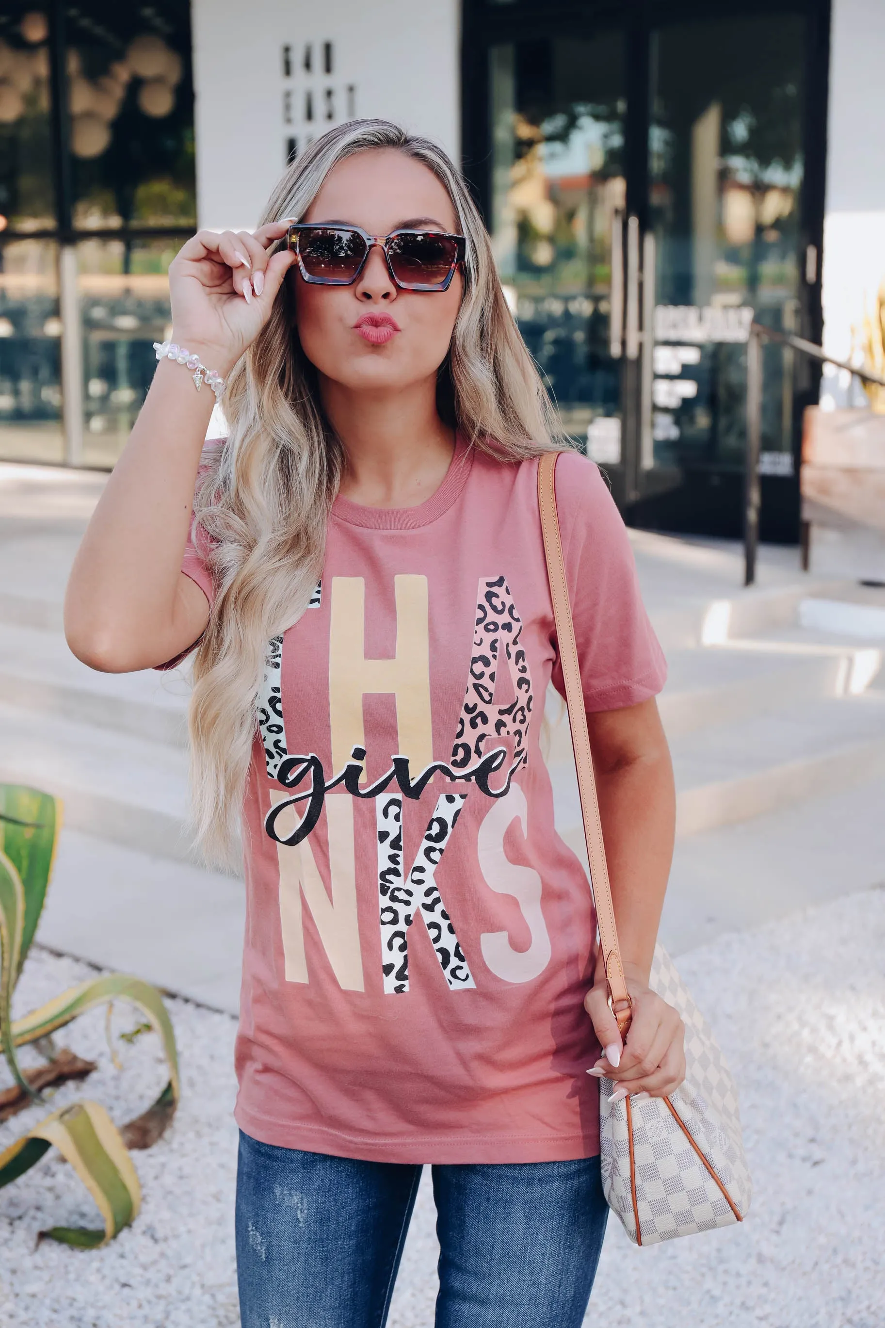 Leopard Print Give Thanks Graphic Tee