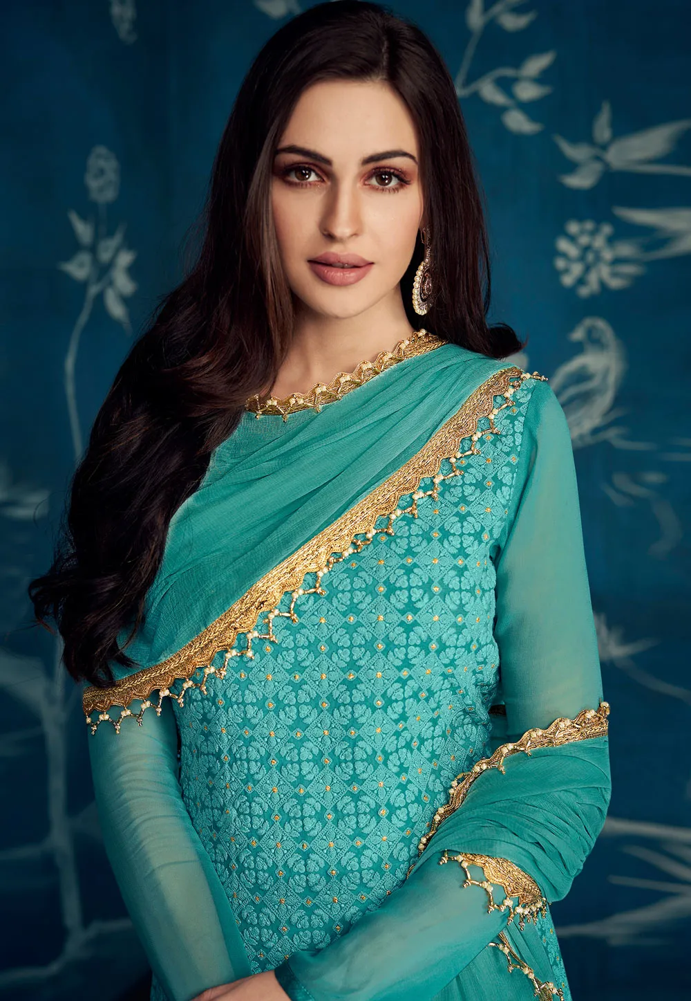 Light Blue Embroidered Palazzo Pant Suit