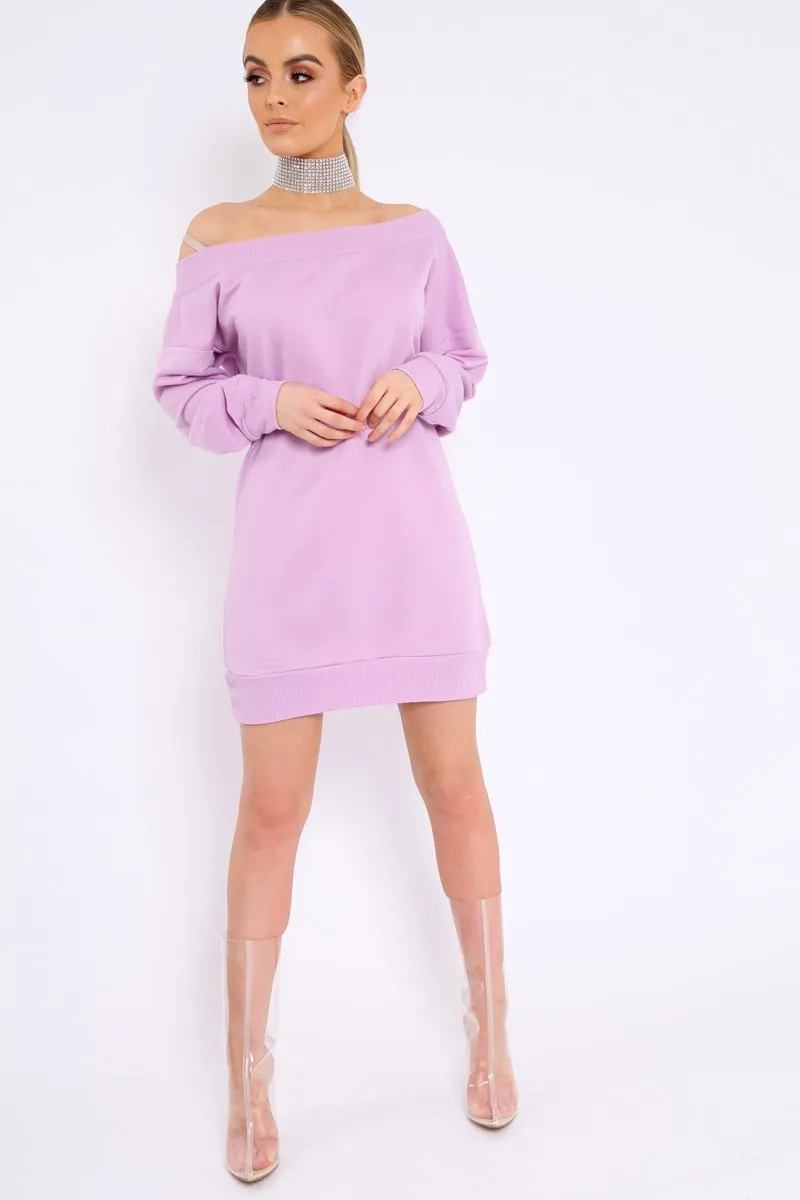 Lilac Bardot Sweater Dress - Ariel