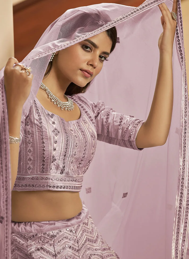 Lilac Purple Sequence Embroidery Wedding Lehenga Choli