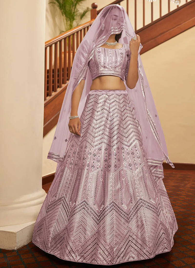 Lilac Purple Sequence Embroidery Wedding Lehenga Choli