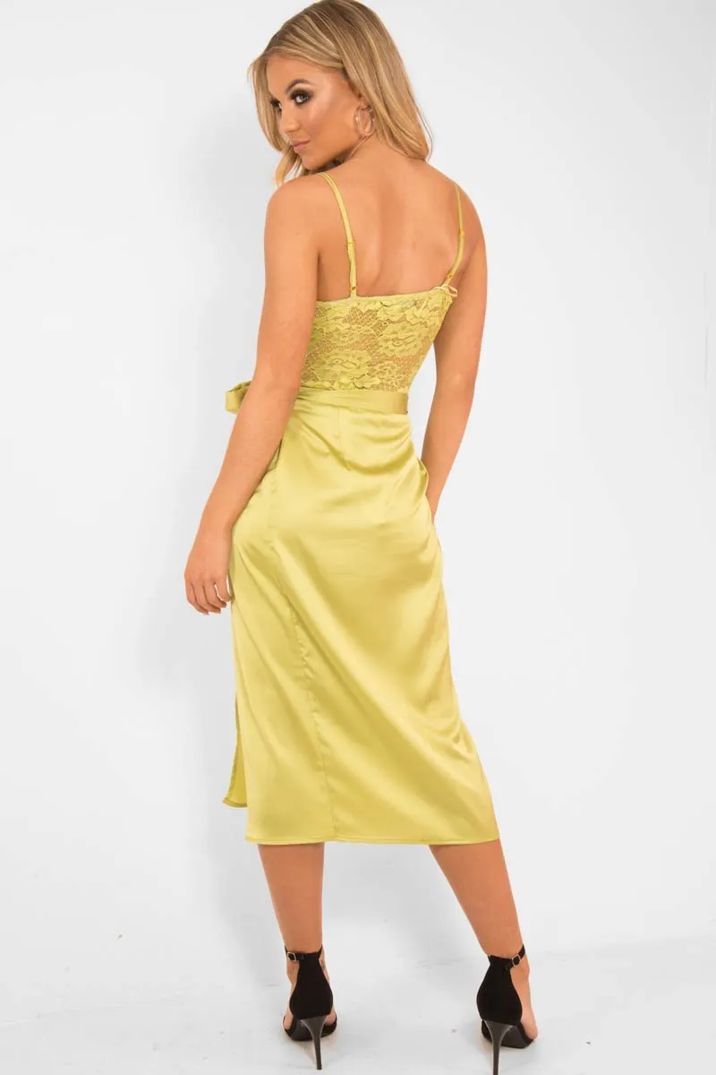 Lime Satin Lace Plunge Bodysuit - Zaida