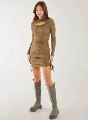 Long Sleeve Letterbox Textured Midi Dress
