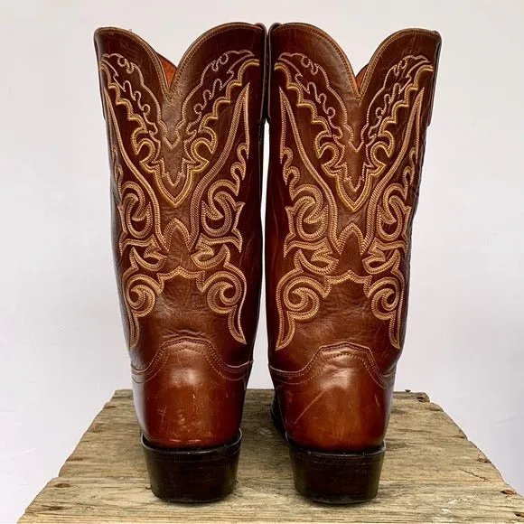 LUCCHESE 1883 Lizard Exotic Skin Goat Leather Brown Cowboy Western Boots