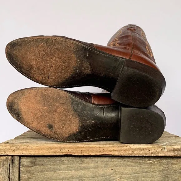 LUCCHESE 1883 Lizard Exotic Skin Goat Leather Brown Cowboy Western Boots